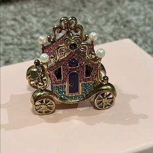 Betsey Johnson Imperial Princess Gold & Pink Carriage Necklace Charm Pendant